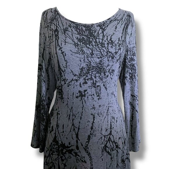 Comfy USA Womens Midi Dress Sz XL Gray Black Abstract Print Lagenlook Minimalist - Picture 3 of 8